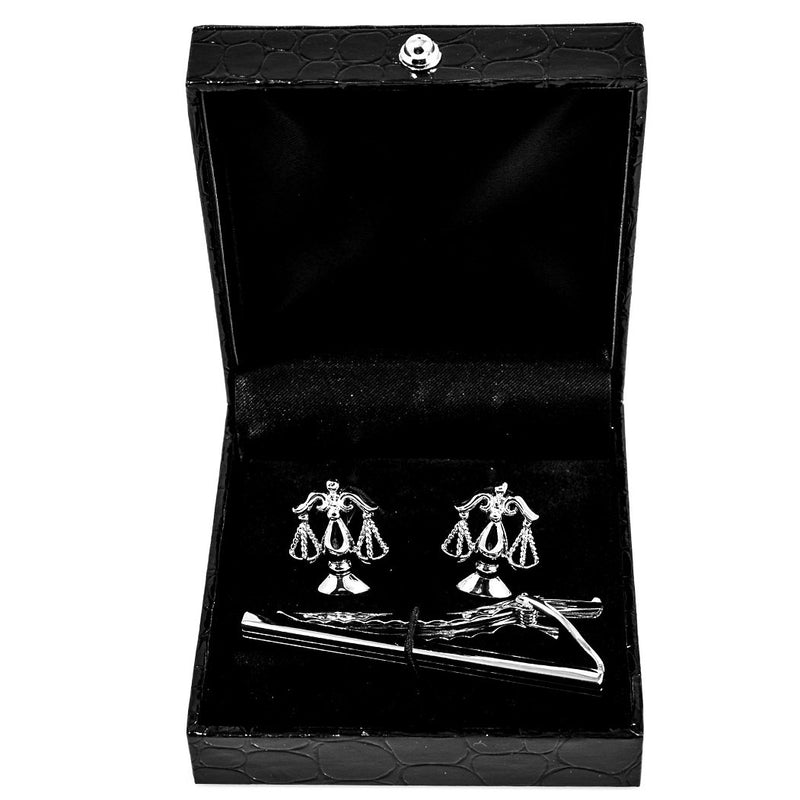 [Australia] - MRCUFF Scales of Justice Attorney Lawyer Judge Law Pair of Cufflinks and Tie Bar Clip with a Presentation Gift Box 