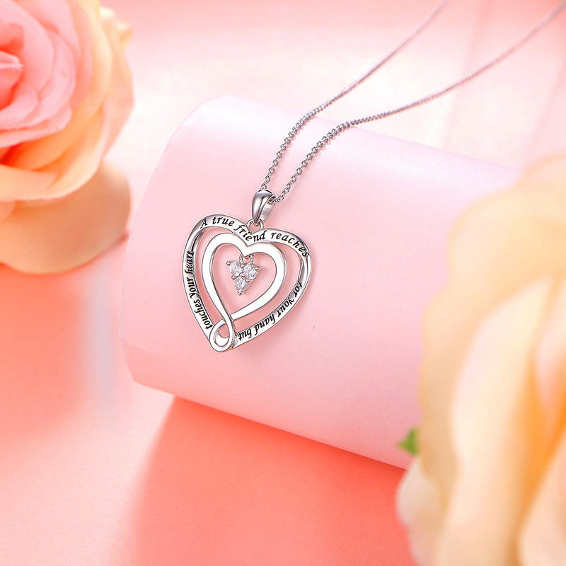 [Australia] - S925 Sterling Silver Best Friend Friendship BFF Heart Jewelry Pendant Necklace A true friend reaches for your hand but touches your heart 2 