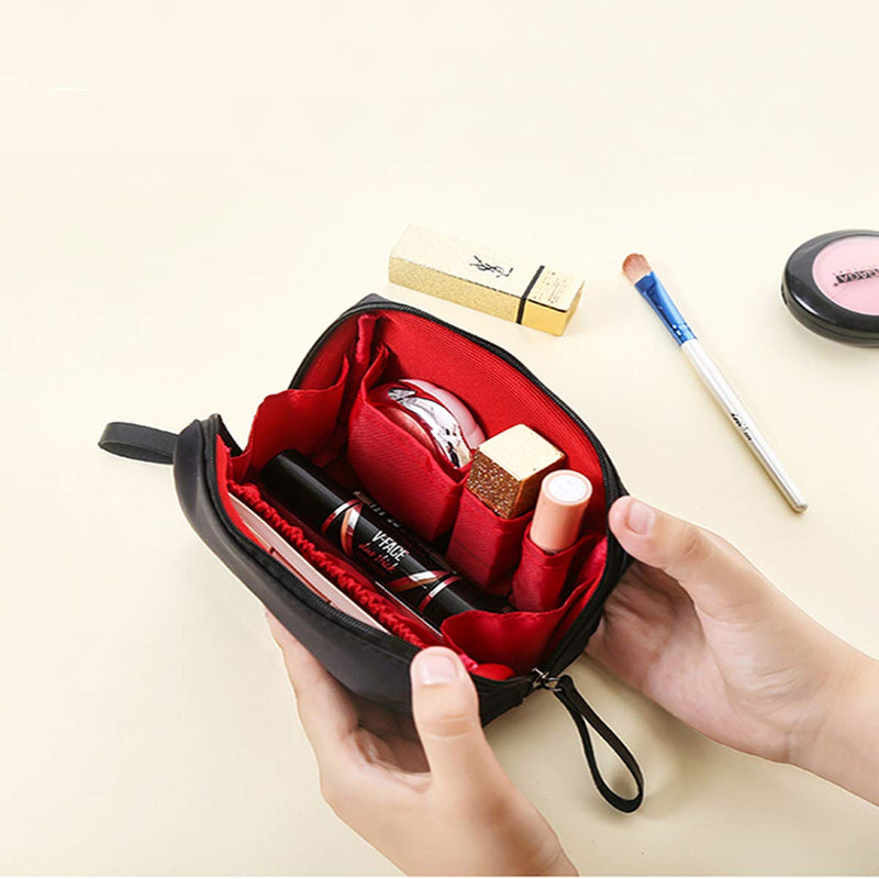 [Australia] - 2 Pcs Black Small Travel Clutch Makeup Cosmetic Bag Set Brush Organizer For Portable Waterproof Handy Cosmetic Storage Pouch Organizer For Women Teens Girls Small (Black+Infrared black) Black+Infrared black 