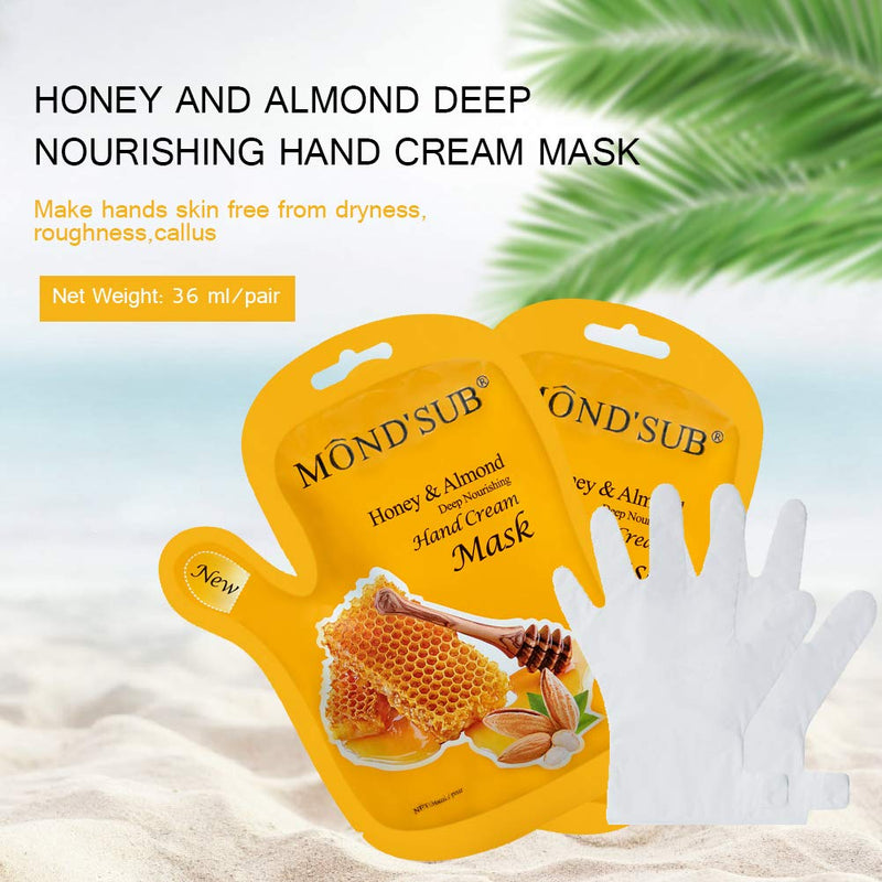 [Australia] - 5 Pairs of Anti-Aging Hand Cream Mask - Nuritious Honey and Almond Best Hydrating Hand & Nail Mask - Best Deep Moisturizing Gloves for Dry Hands to Nourishing, Softening, Hydrating and Protecting Skin 