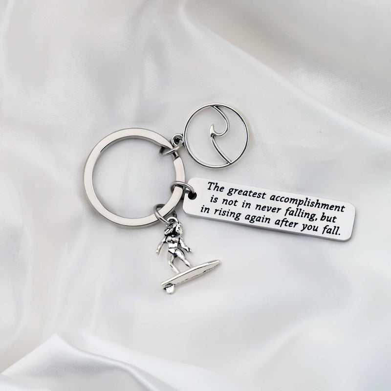 [Australia] - FUSTMW Surfer Gifts Surfing Keychain Inspirational Surfing Lover Gift Ocean Waves Charm Sport Pendant Surfer Girl Gift for Best Friends silver 