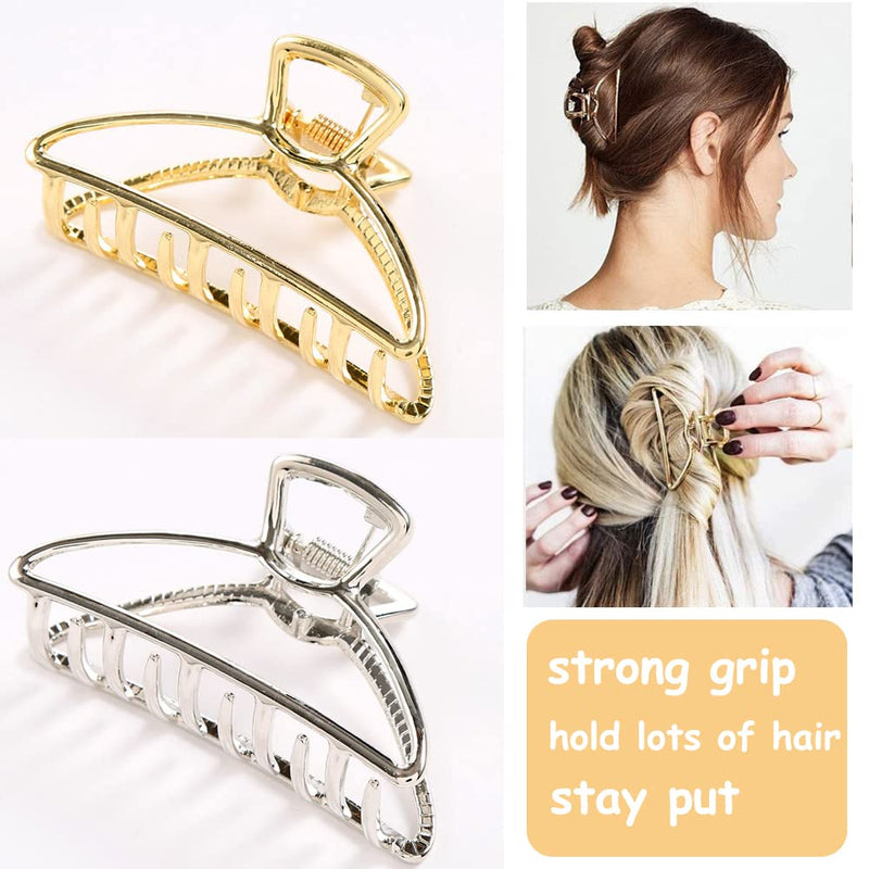 [Australia] - VinBee 3 Pack Large Metal Claw Clips Hollow Non-slip Hair Catch Barrette Jaw Clamp Hairpins for Fixing Hair (Silver + Gold + Rose Gold) Pattern 1 