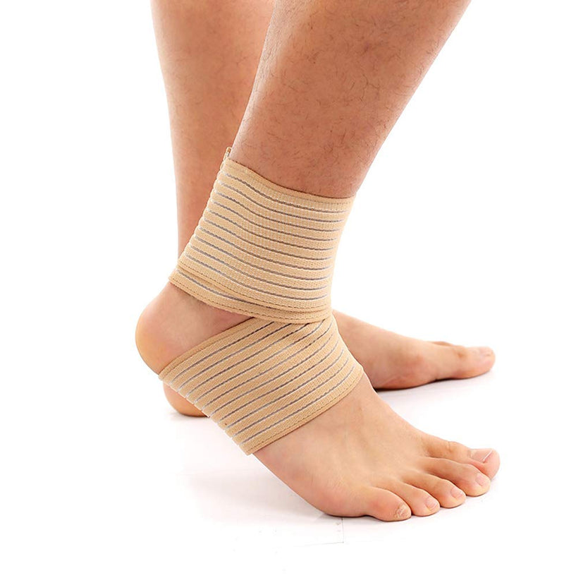 [Australia] - VIEEL 1 Pair Ankle Brace - Elastic Breathable Wrap Compression Knee Elbow Wrist Ankle Hand Support Wrap Sports Bandage Strap with Loop Fastening Strap (Beige) Beige 