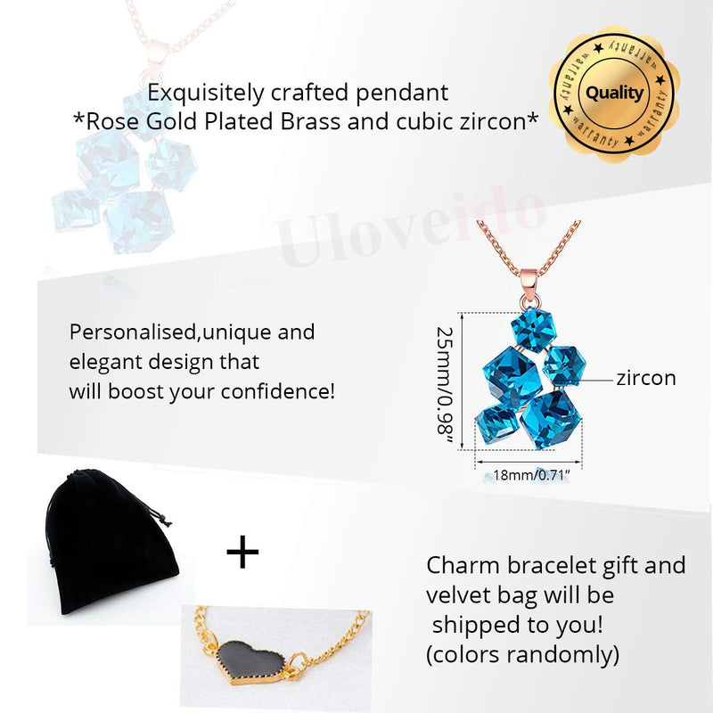 [Australia] - Uloveido Women Rose Gold Plated Crystal Pendant Necklace for Women, Blue/Red/White Stone Necklace Pendant for Girls Jewelry Gift GR125 