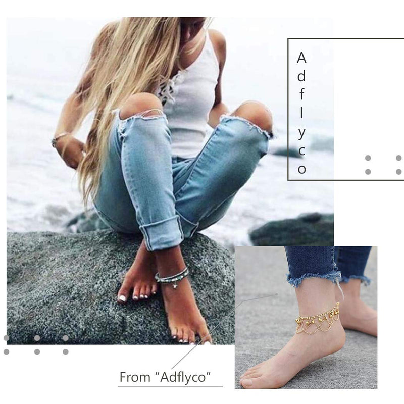 [Australia] - Adflyco Boho Anklets Tassel Anklet Bracelets Bell Beach Foot Jewelry Adjustable for Women and Girls (Silver) Silver 