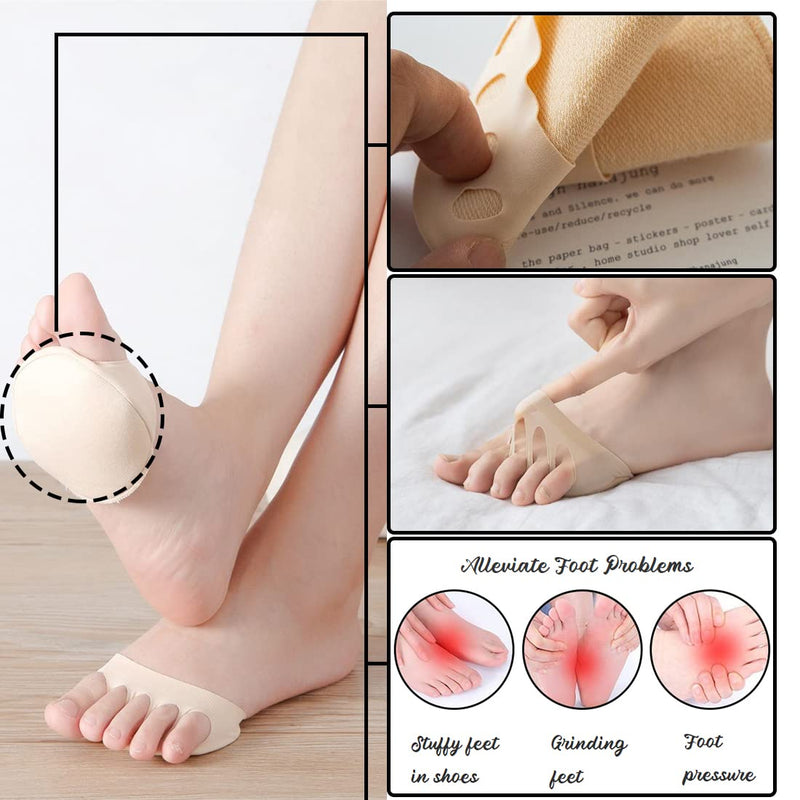 [Australia] - 5 Pairs Metatarsal Pads Invisible Half Palm Socks Fingerless Socks Forefoot Pads Reusable Cushions for Alleviating Foot Problems Shock Absorption 