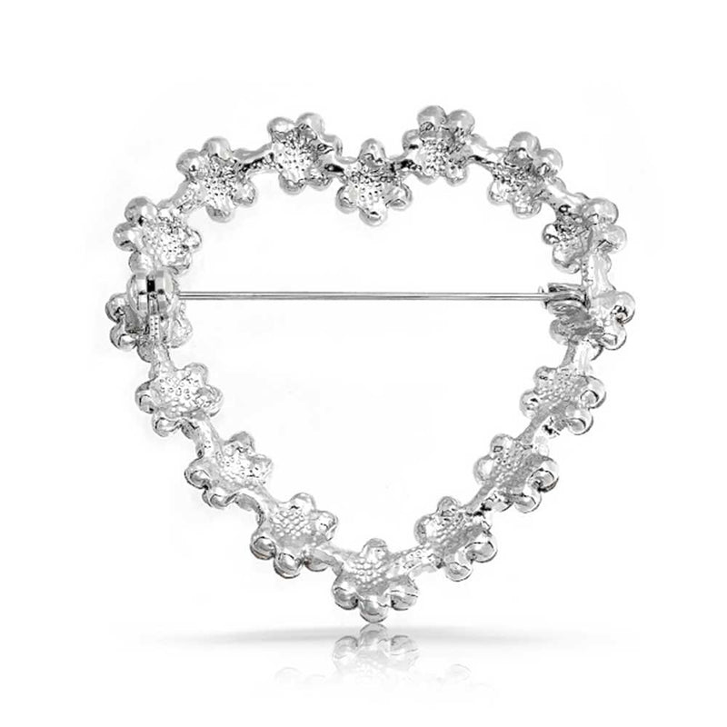 [Australia] - Bling Jewelry Large Open Heart Shaped Flower Brooch Pin for Women Pink Topaz Crystal Floral Rhodium Plated Alloy 