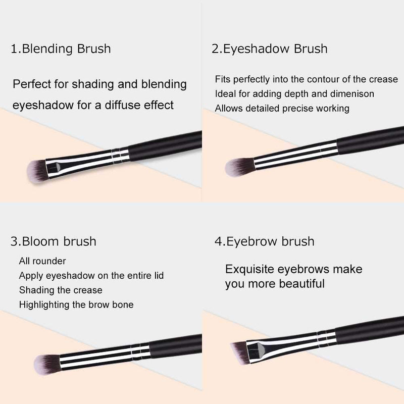 [Australia] - MSQ Eyeshadow Brushes Set 4pcs Makeup Eye Brushes Eyeshadow Blending Brush Eyebrow Highlighter Brush Beauty Brushes - Black 