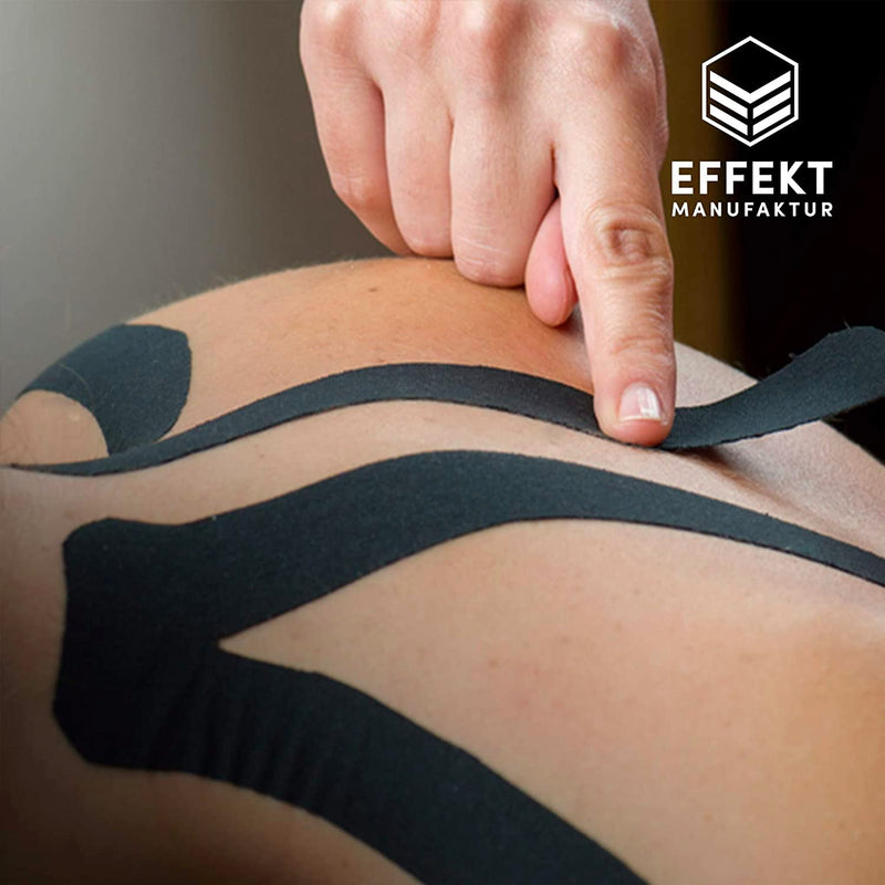 [Australia] - Effekt Manufaktur Kinesiology Tape Waterproof (16 ft x 2 in), 2 Rolls - Elastic Physio Tape for Muscle Support and Injury Recovery, Medical Tape, Kinetic Tape, Durable Kinesthetic Tape (Blue + Black) Blue + Black 