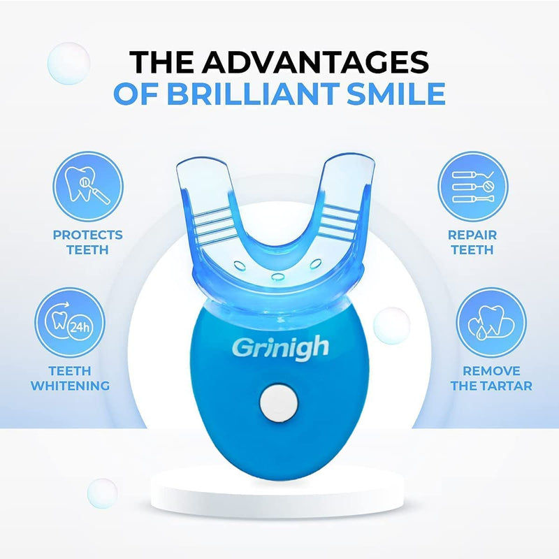 [Australia] - at-Home Teeth Whitening Light Accelerator with Matched Mouth Tray - Grinigh® - Powerful 5 LED Tubes for Teeth Whitening Treatment (Batteries Included)- Blue 1 Count (Pack of 1) 