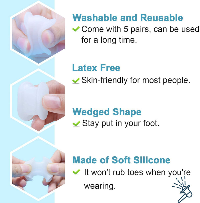 [Australia] - PrettSole 2 Pairs Toe Separators(1/2' Thick), Silicone Toe Spacer, Bunion Relief Pads to Temporarily Correct Big Toe & Relieve Bunion Pain, Overlapping Toe 