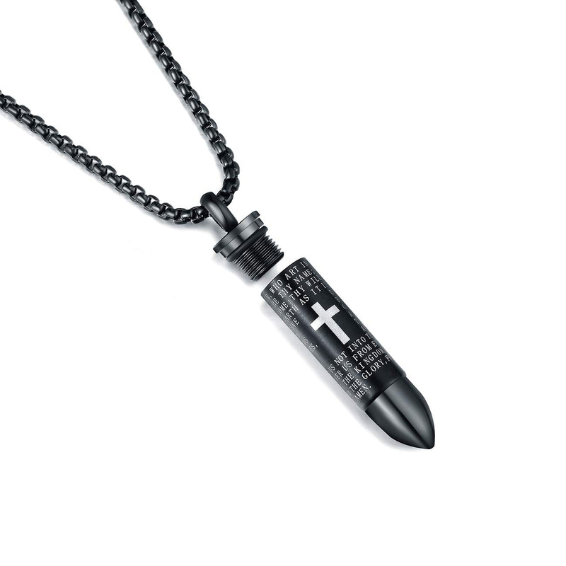 [Australia] - JAYUMO Stainless Steel Cremation Urn Jewelry for Ashes Keepsake Memorial Lord’s Prayer Cross Bullet Pendant Necklace for Men 20 Inch Chain,Gold Silver Black Necklace 
