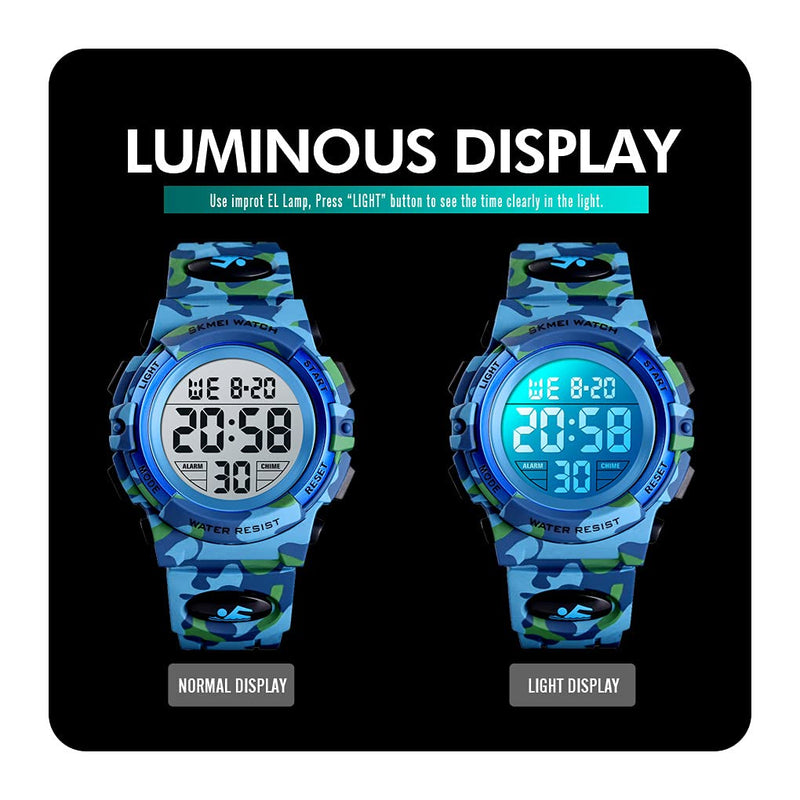 [Australia] - Kids Digital Watch Alarm Clock 12/24 H Stopwatch 7 Colorful Led Boy Girl Wristwatch Kids Watches Multi Function 50M Waterproof Children Sports Watches 