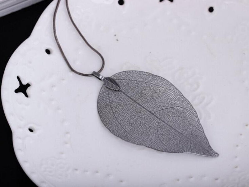 [Australia] - COLORFUL BLING Long Leaves Pendant Necklace Handmade Boho Leaf Sweater Chain Rose gold 