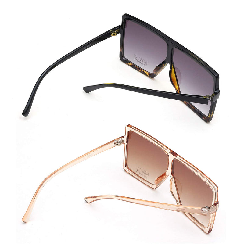 [Australia] - GRFISIA Square Oversized Sunglasses for Women Men Flat Top Fashion Shades 2 Pcs- Leopard- Orange 2.56 Inches 