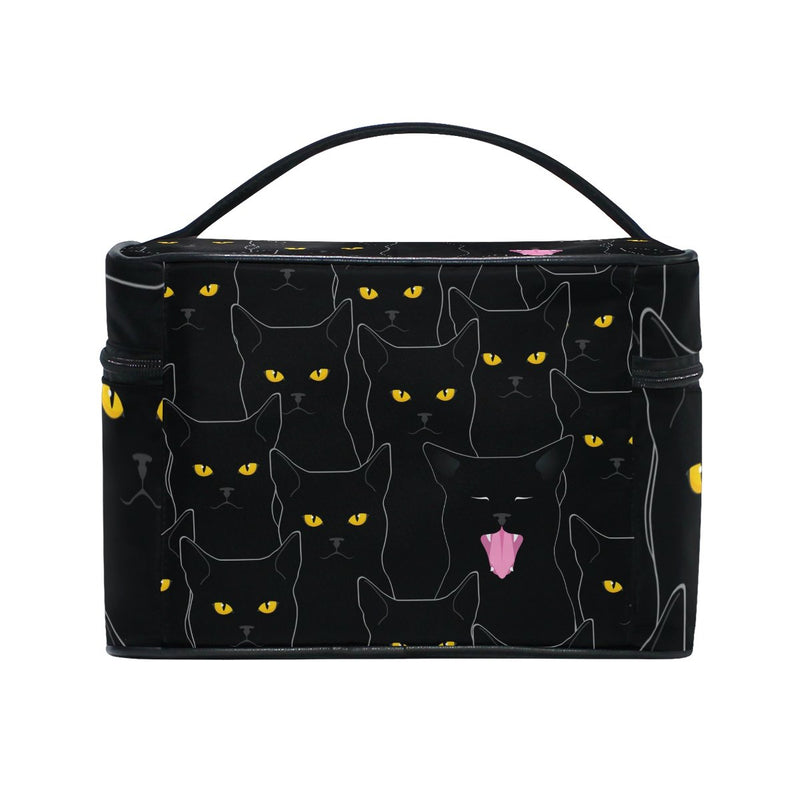 [Australia] - senya Travel Makeup Bags With Zipper Black Cats Pattern Cosmetic Bag Toiletry Bags Train Cases Storage Bags Portable Multifunction Case for Women Girls Pattern 1 