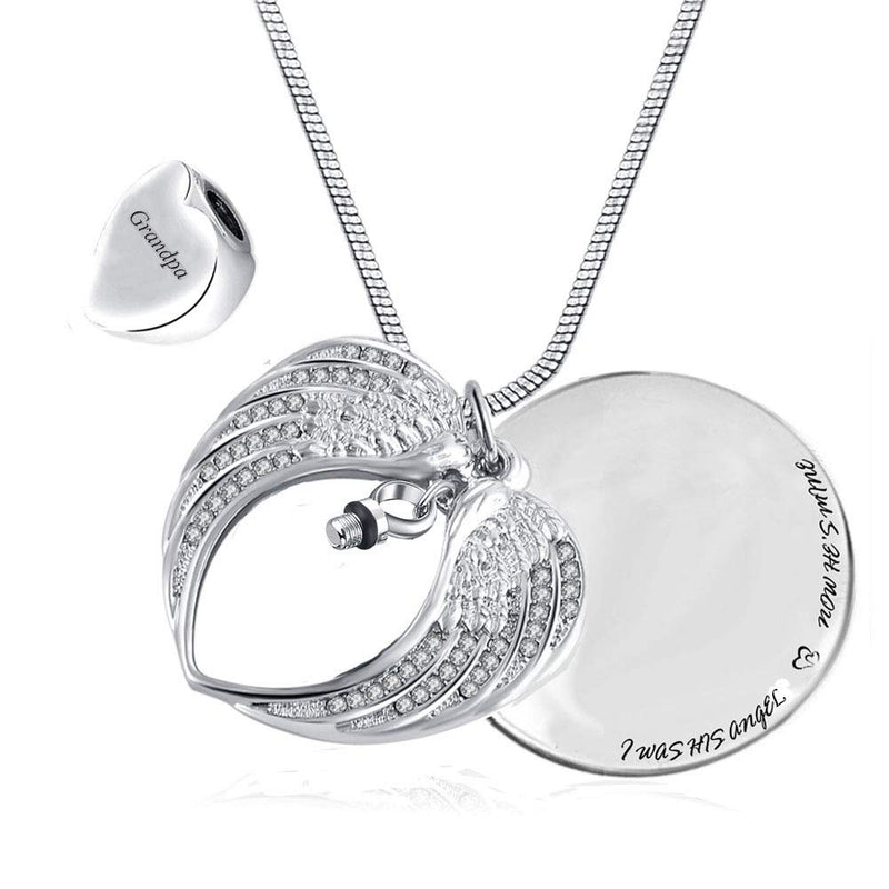 [Australia] - PREKIAR Angel Wing Urn Necklace for Ashes, Heart Cremation Memorial Keepsake Pendant Necklace Jewelry with Fill Kit and Gift Box GRANDPA 