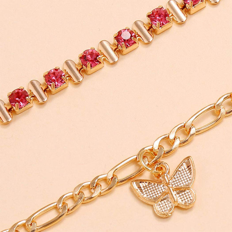 [Australia] - Bodiy Boho Butterfly Ankelts Gold Crystal Ankle Bracelets Beach Layered Ankle Chain Foot Jewelry for Women and Girls 