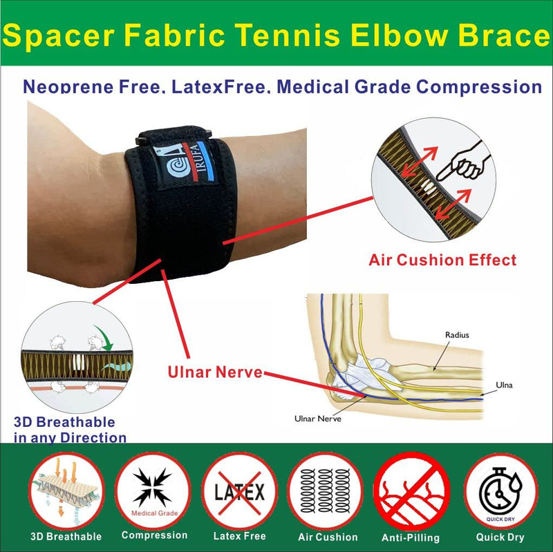 [Australia] - Irufa 3D Breathable New Tennis Elbow Brace Strap Support Wrap Compression Sleeve Men Women Arm Band Counterforce Brace Weightlifting Golfers Forearm Cubital Tunnel Tendonitis Ulnar Nerve Pain Relief 