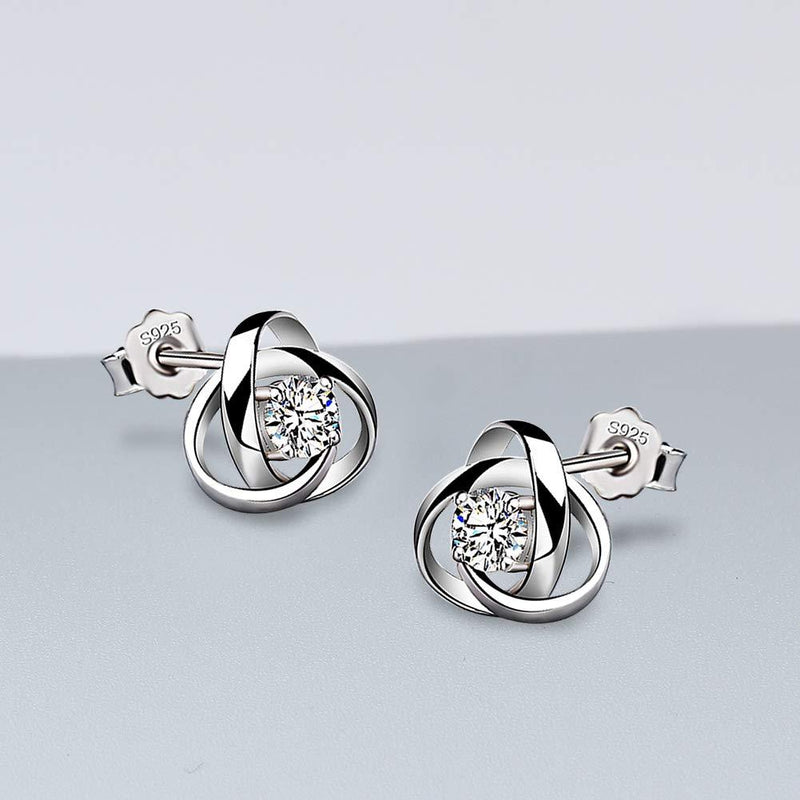 [Australia] - Yaneno 925 Sterling Silver Brilliant Beautiful Irish Triangle Celtic Knot Simulated Diamond Cut CZ Cubic Zirconia Crystal Stud Earrings for Women White 