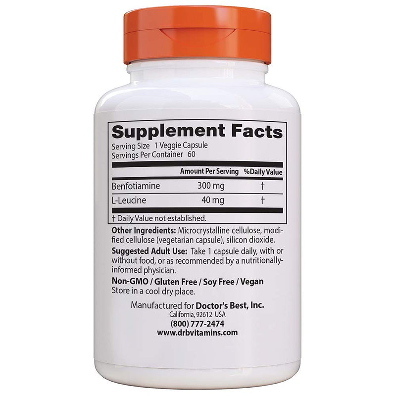 [Australia] - Doctor's Best Benfotiamine, Non-GMO, Vegan, Gluten Free, Soy Free, Helps Maintain Blood Sugar Levels, 300 mg, 60 Veggie Caps (DRB-00270) 
