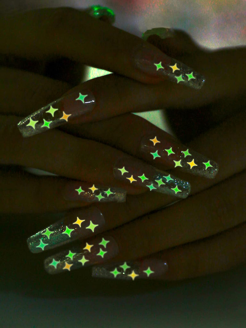 [Australia] - Kalolary 6Pcs Luminous Four-Pointed Nail Art Glitter Sequins, Glow in The Dark Nail Glitter Flakes, Luminous Four-Pointed Glitter Confetti Shapes for Face Body Nails Design Resin Crafts DIY Decor Four-pointed star 