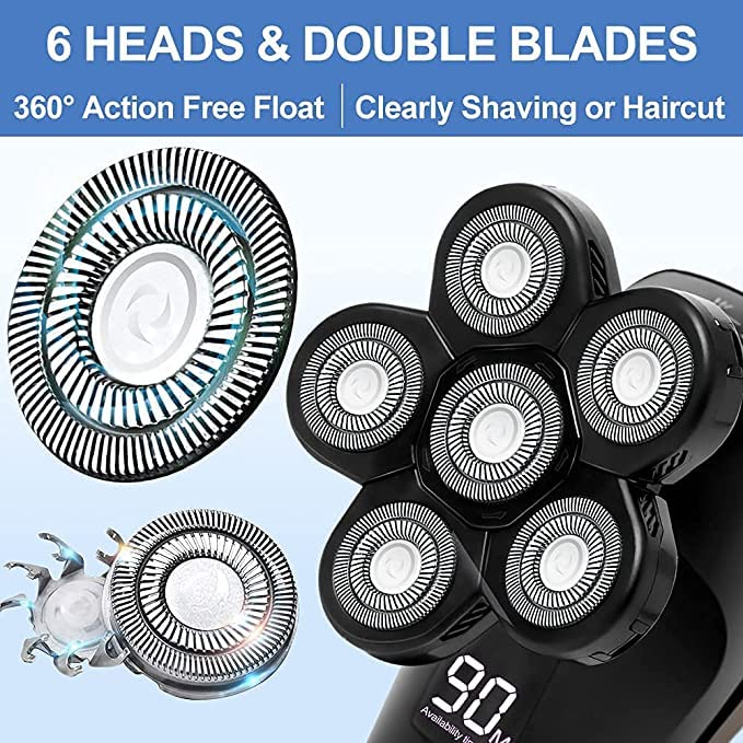 [Australia] - SURKER Electric Head Shaver for Bald Men Rotary Electric Razor Hair Trimmer Grooming Kit USB Rechargeable Wet and Dry Cordless Waterproof 6 in 1 