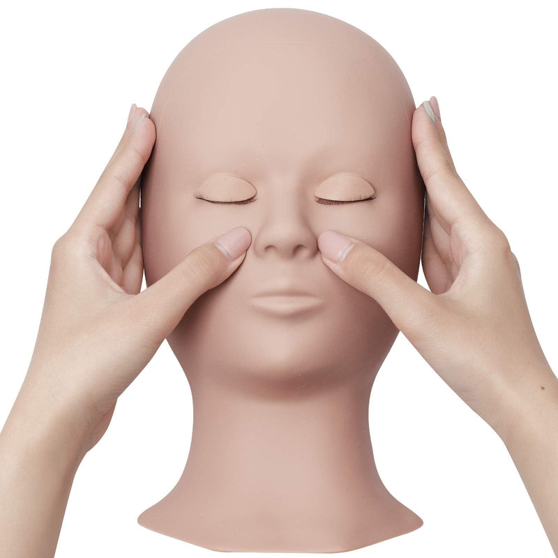 [Australia] - Eyelash Training Mannequin for Eyelash Extensions with 4 Pairs Replaced Eyelids Mannequin Head Soft-Touch Silicone Rubber Makeup Head Training Head with Removable Replacement Eyelids Light Coffee 