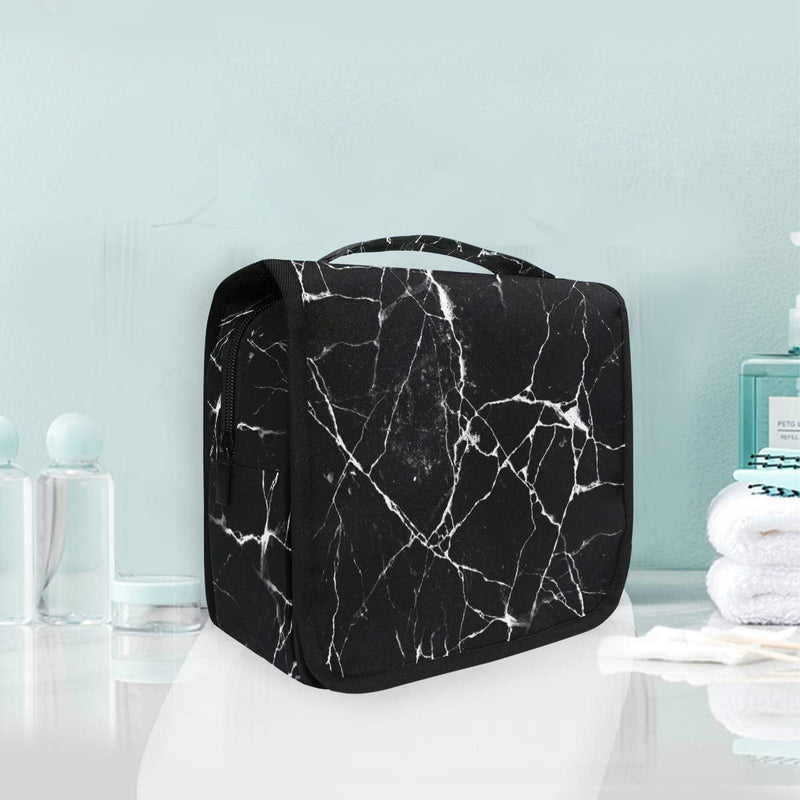 [Australia] - CUTEXL Cosmetic Bag Vintage Marble Texture Pattern Large Hanging Wash Gargle Bag Portable Travel Toiletry Bag Makeup Case Organizer for Women Lady Black Marble 