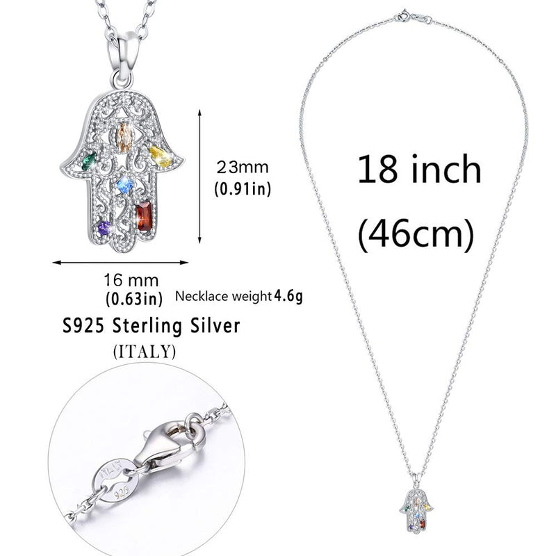 [Australia] - Aniu Evil Eye Hamsa Necklace for Women/Girls, 925 Sterling Silver Hand of Fatima Good Luck Pendant with Zirconia (With Jewelry Gift Box) 