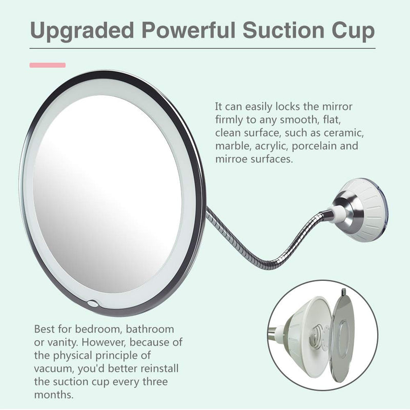 [Australia] - Magnifying Makeup Mirror 6.8" 10X Magnifying Mirrors 360° Adjustable Flexible Gooseneck Suction Cup Daylight, Battery Operated, Cordless & Travel Mirror 