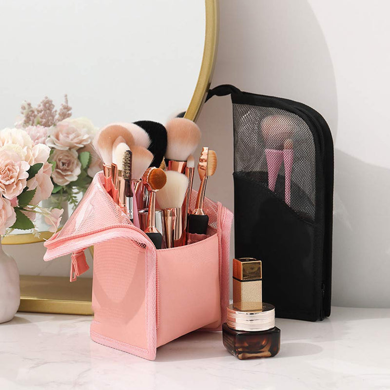 [Australia] - SUNGFINE Makeup Brush Organizer Bag Travel Artist Brushes Holder Stand-up Makeup Cup Waterproof Dust-proof Cosmetic Brush Holder Pouch Case with Zipper (Black) Black 