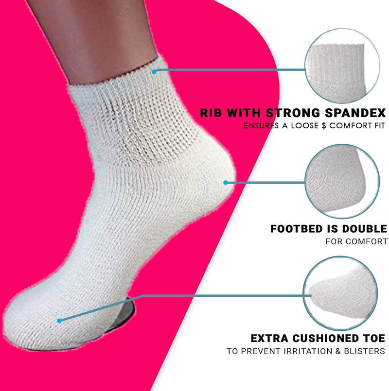[Australia] - Diabetic Ankle Socks, Non-Binding Circulatory Doctor Approved Cushion Cotton Quarter Socks for Men’s Women’s 3,6,12 Pack 3 Pack White Men's Women's 9-11/Fits Shoe Size 5-10 