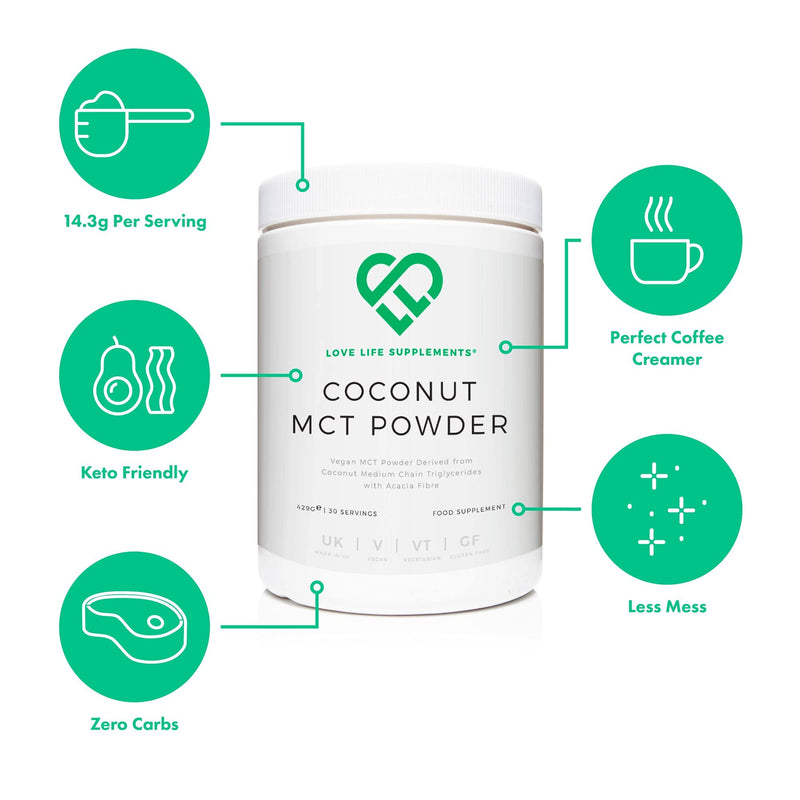 [Australia] - Coconut MCT Powder by LLS | 300g - 30 Servings | MCT Oil Powder High in Healthy Fats and Fibre | 0g Carbs | Perfect for Keto Diet | Completely Vegan | Love Life Supplements 