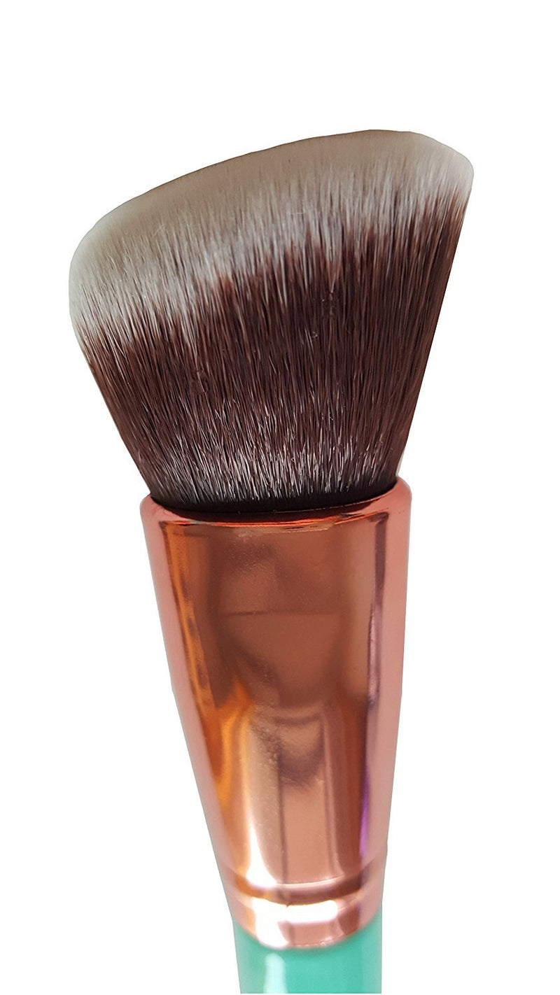 [Australia] - Mypreface Rose Golden Synthetic Blush and Bronzer Brush - Angled Kabuki Makeup Brush: Foundation Brush Perfect for Face Contouring and Highlighting with Creams and Powders (Blue) 1pcs Angled Kabuki Brush Blue 
