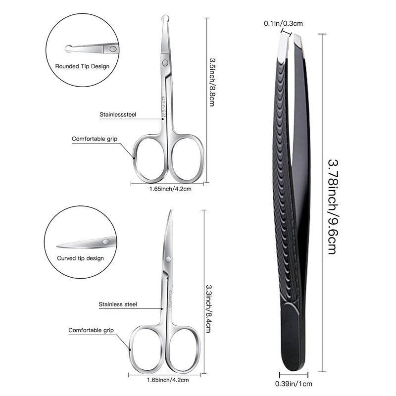 [Australia] - MSDADA 3 Pcs Facial Hair Scissors Set, Men Women Nose Scissors Stainless Steel Beard Mustache Eyebrow Trimmer for Trimming Small Details Facial Hair, Ear Hair 