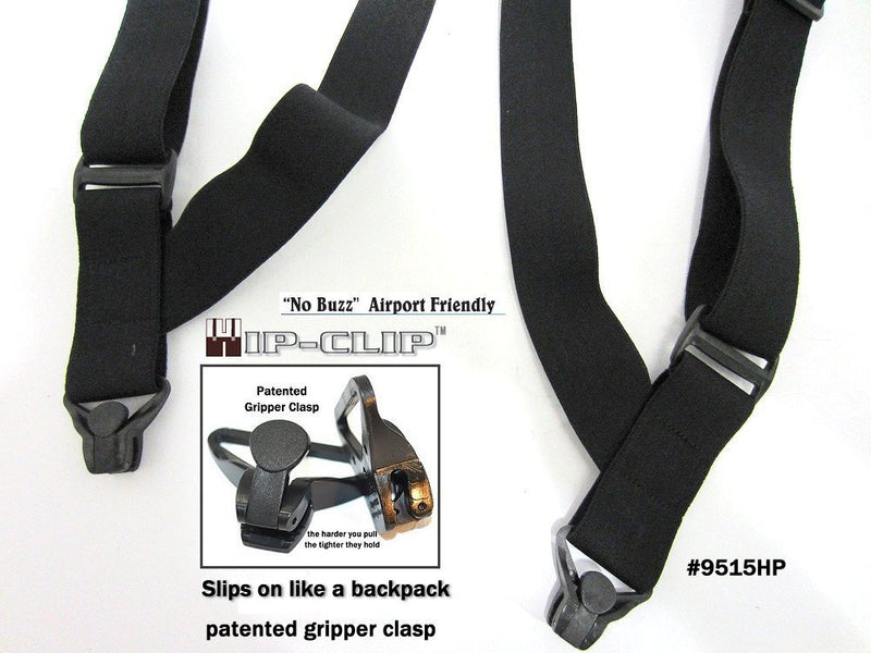 [Australia] - Airport Friendly Holdup Brand No-buzz Black 2" wide Hip Clip Suspenders with patented Jumbo Composite Plastic Gripper Clasps 