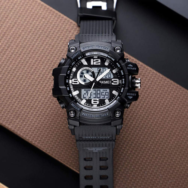 [Australia] - Mens Analog Digital LED 50M Waterproof Outdoor Sport Watch Military Multifunction Casual Dual Display 12H/24H Stopwatch Calendar Wrist Watch Small Black 