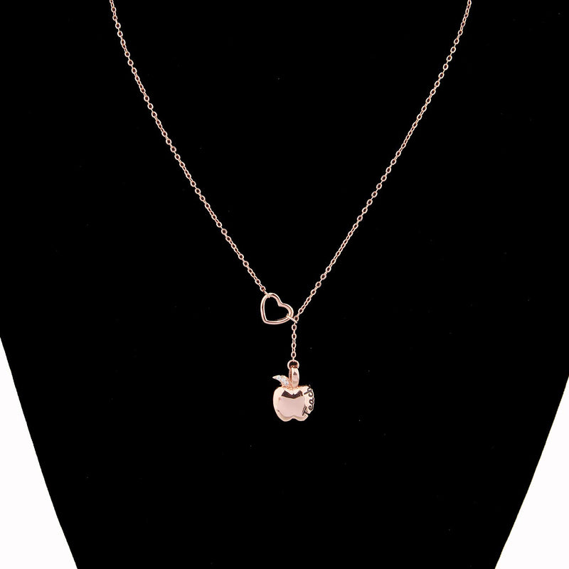 [Australia] - Teacher Necklace Teachers Gift Apple Pendant Lariat Necklace Thank You Gift For Teacher Apple Necklace-RG 