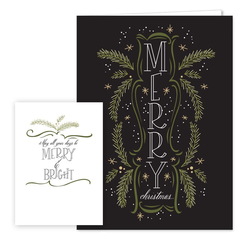 [Australia] - Christmas Pines Typography Christmas Holiday Card Assortment Pack - Set of 24 cards, 3 designs. 5'' x 7'' folded, verses inside. Made in the USA. Blank white envelopes. 