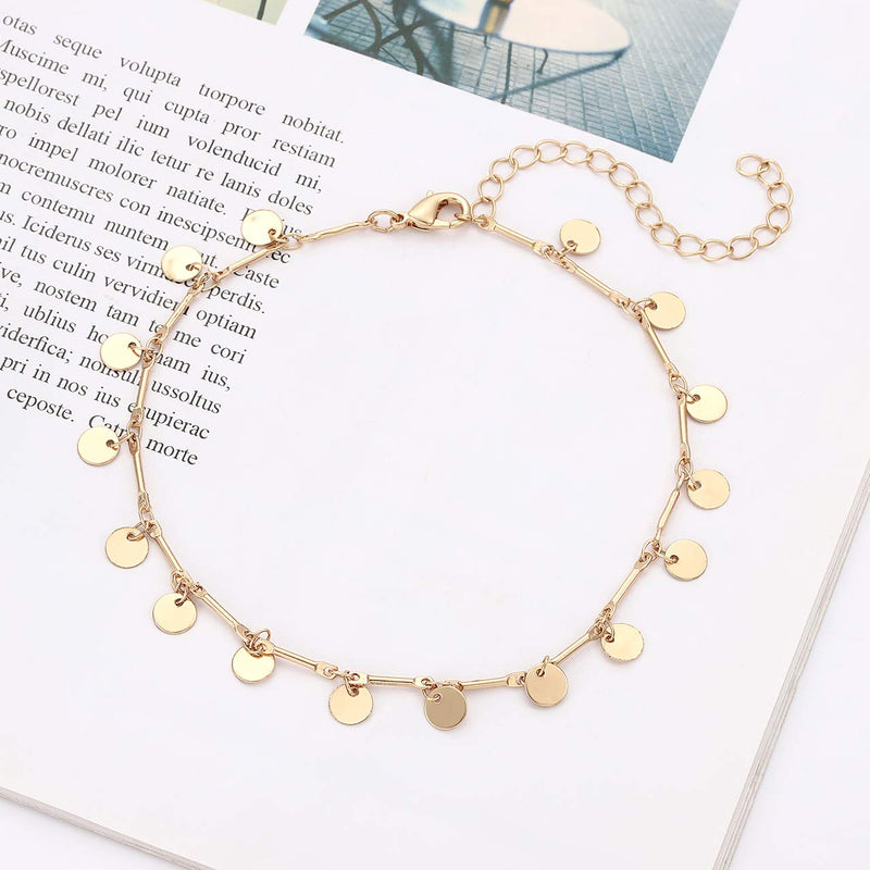 [Australia] - YAHPERN Anklets for Women Girls Color Beads Turquoise Drop Sequin Charm Adjustable Ankle Bracelets Set Boho Multilayer Beach Foot Jewelry gold 