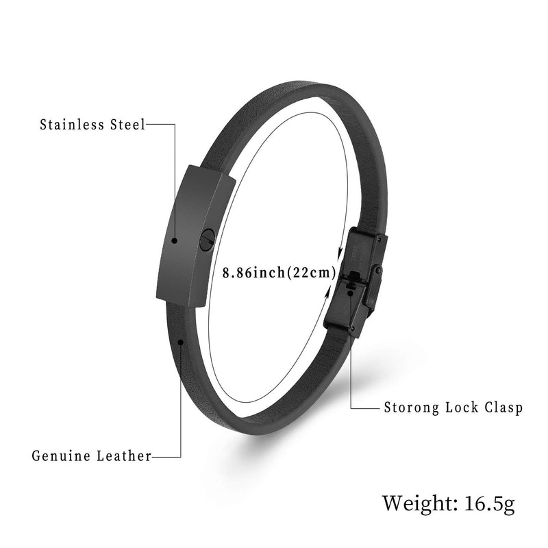 [Australia] - shajwo Cremation Jewelry Urn Leather Bracelet for Ashes for Women Men Memorial Keepsake Cuff Bracelet for Ashes Black-Black 22CM 