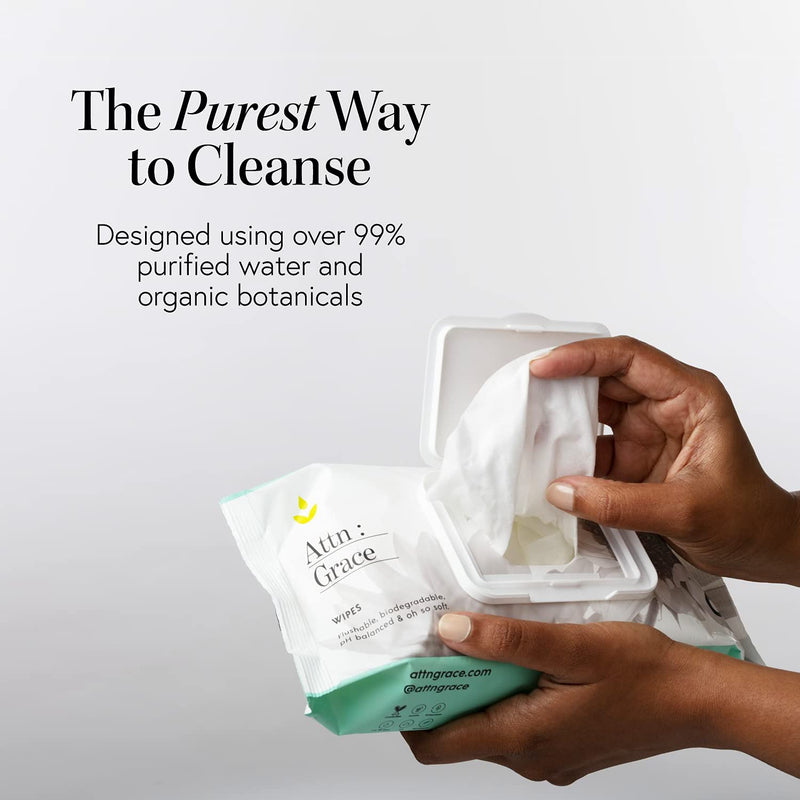 [Australia] - Attn: Grace Soft Flushable Wet Wipes for Women – 60 Hypoallergenic Wipes - Aloe Vera and Coconut Oil Cleanse, Balance and Restore Your Most Sensitive Skin - Free from Harsh Chemicals 