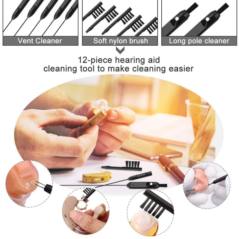 [Australia] - PERFETSELL 12 PCS Hearing Aid Cleaning Kits, Earpiece Earmold Vent Cleaner, Cleaning Brush with Wax Loop and Magnet, Long Hearing Amplifier Cleaning Brush Hearing Aid Cleaner Wire for Sound Tubes 