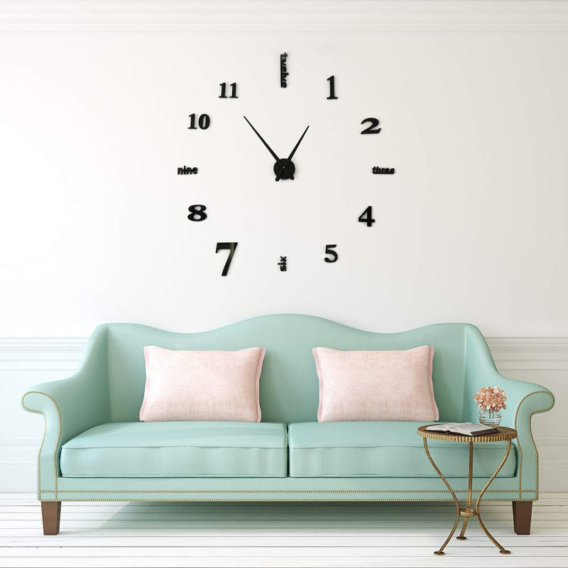 [Australia] - CoZroom Large Black 3D Frameless Wall Clock Stickers DIY Wall Decoration for Living Room Bedroom 
