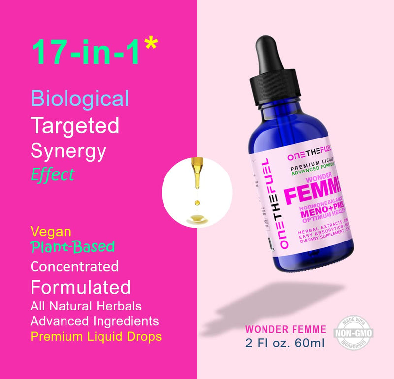 [Australia] - Wonder Femme 2oz. Plant-Based Hormone Balance Menopause Hot Flashes Depression Relief. 100% Natural Estrogen Supplement. Dong Quai, Vitex, Black Cohosh + 17 Herbal Fast Absorb Tincture Liquid 