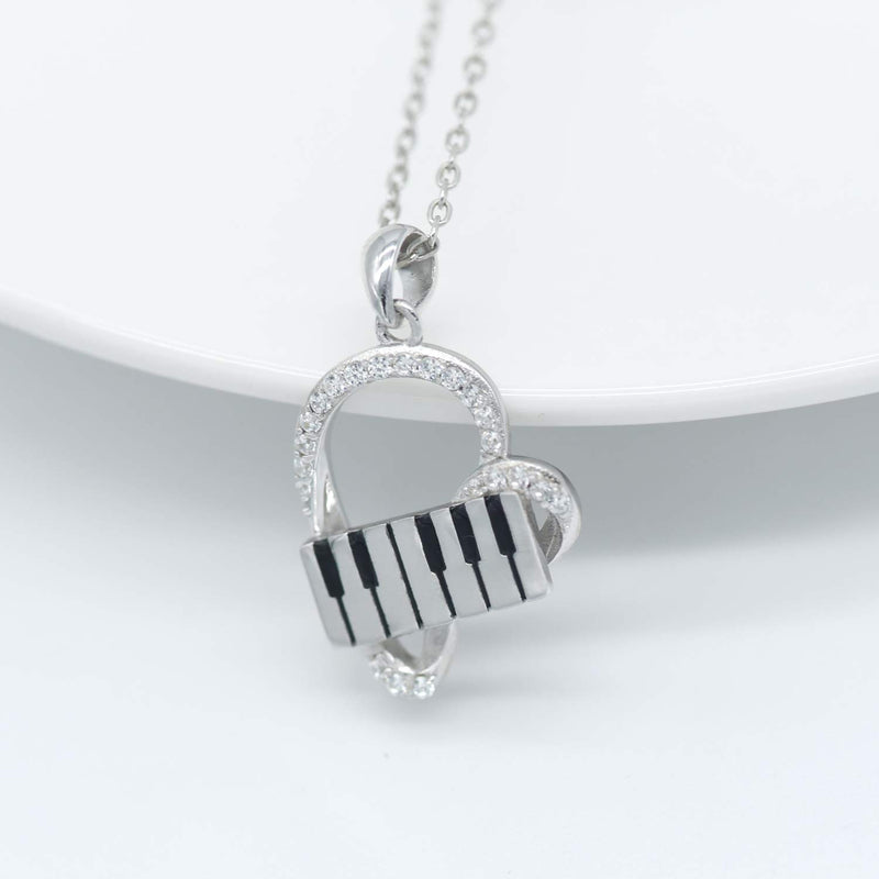 [Australia] - ACJNA 925 Sterling Silver Heart Pendant Piano Keyboard Necklace Music Jewelry for Women Girls 