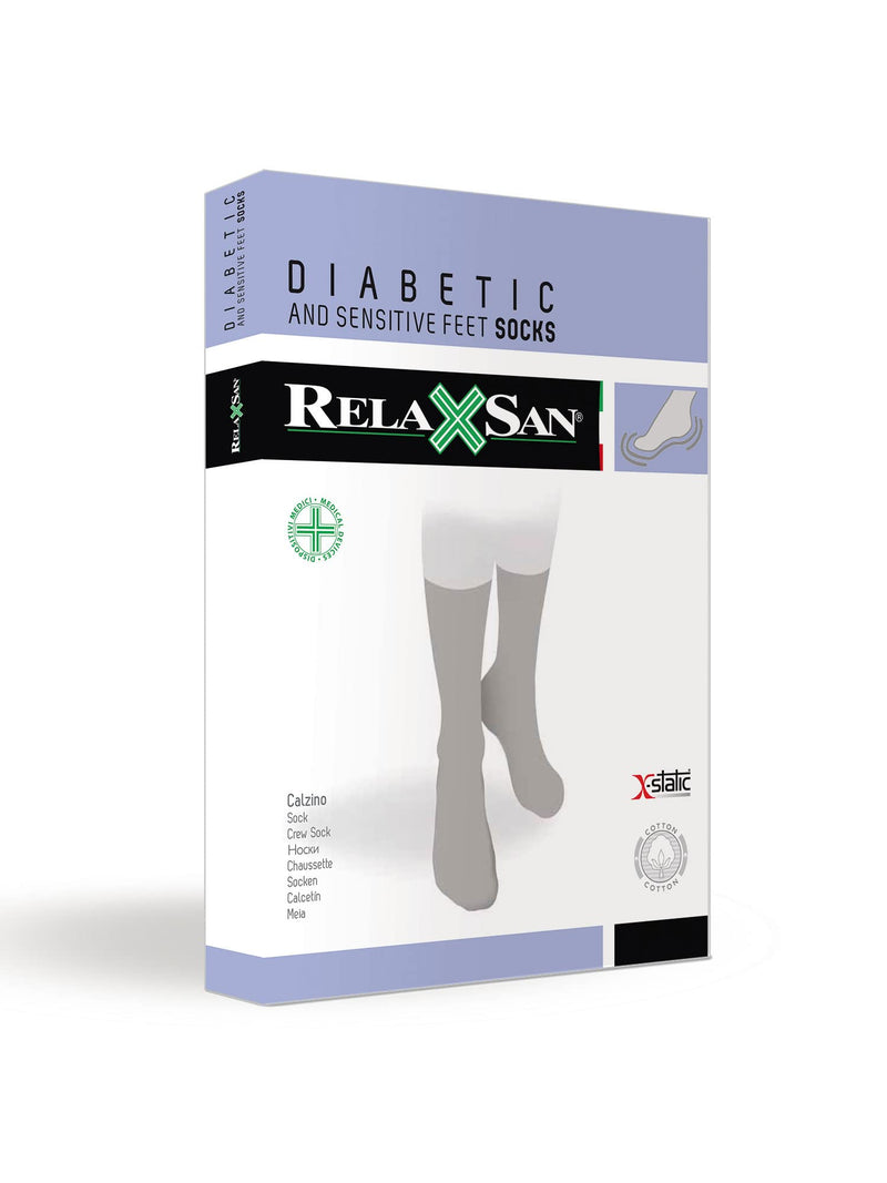 [Australia] - Relaxsan 550 Diabetic Crew Socks for Men Women, Seamless Socks, Non Binding for Sensitive Feet, Cotton and Silver 5-XL [Man 9.5-11.5 / Woman 11-12.5] White 