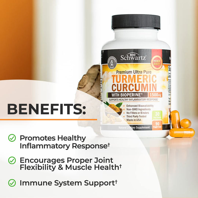[Australia] - Turmeric Curcumin with BioPerine 1500mg - Natural Joint & Healthy Inflammatory Support with 95% Standardized Curcuminoids for Potency & Absorption - Non-GMO, Gluten Free Capsules with Black Pepper. 90 Count (Pack of 1) 