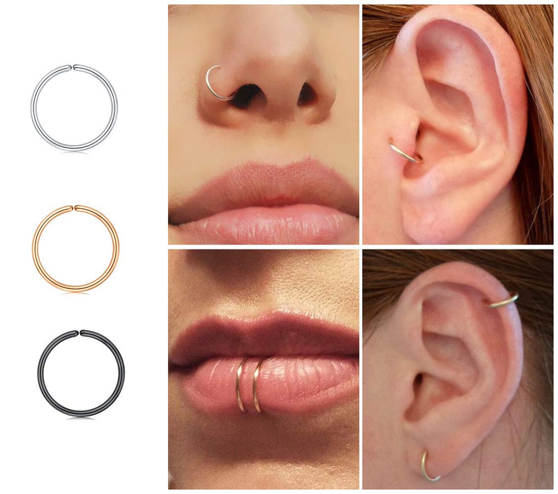 [Australia] - MODRSA Fake Nose Rings Hoop Face Septum Ring Clip on Spring Faux Lip Ring Helix Cartilage Earrings Surgical Steel Moon Ear Lobe Conch Non Piercing Jewelry for Women Girls M1 